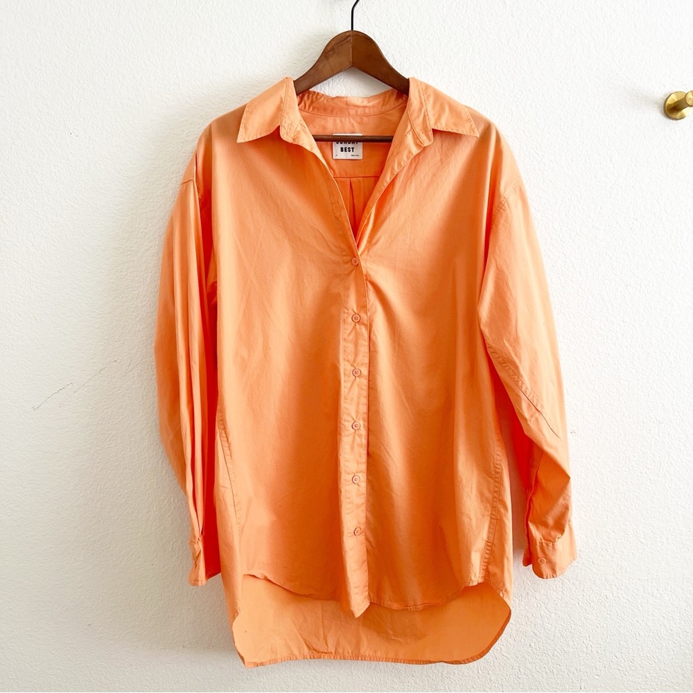 Sunday Best Future Aritzia Tangerine Bright Orange Button Down Shirt Dress M